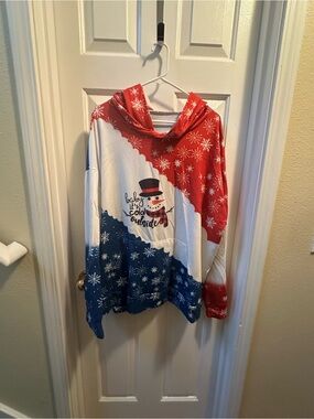 Festive Snowman Hoodie - Red White Blue Holiday Pullover